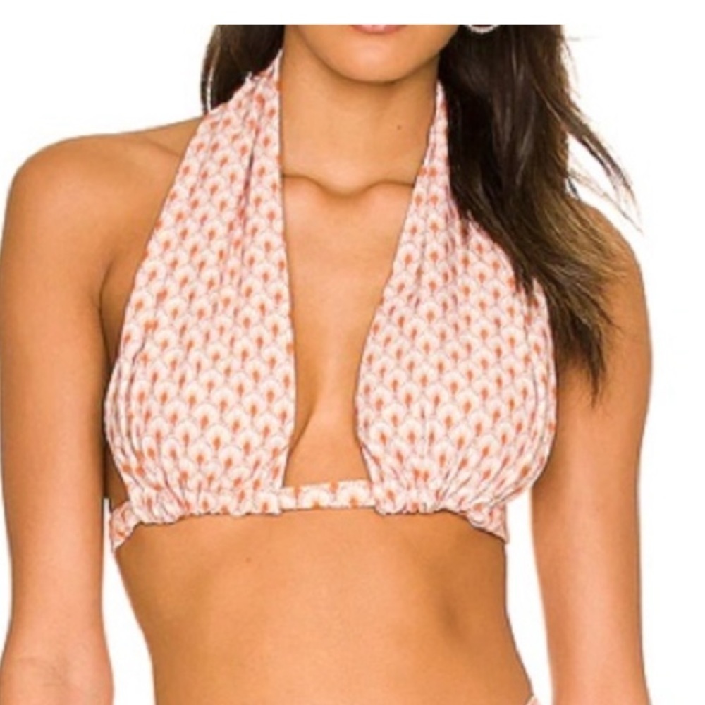 Tularosa Orange Shells Print Iyla Top Halter Sexy Bikini Top Size XS NWT